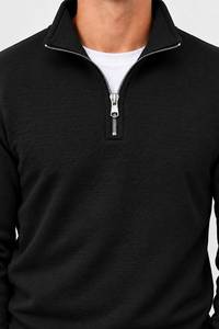 Sudadera Premium para Hombre, Negra Texturizada, con Cierre de Media Cremallera, 550 g/m², con Cuello Alto y Cremallera Plateada, Estilo Vintage para Invierno - Product Image 3