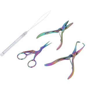 Kit de herramientas ecológicas de acero inoxidable Rainbow para extensiones de cabello: Alicates profesionales de mandíbula plana, peine de cola de rata y herramienta de seccionamiento - Product Image 5