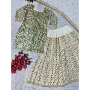 Belle fête porter haut Plazzo Dupatta ensemble avec broderie pour femmes - Product Image 3