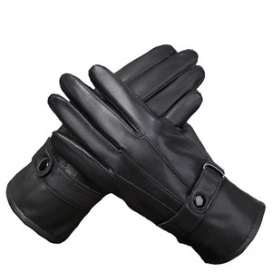 Mitaines de conduite tendance pour hommes, noires, en cuir de chèvre véritable, doublées polaire, chaudes, pour l'hiver, en cuir véritable - Product Image 4