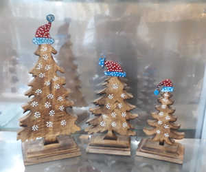Décorations suspendues d'arbre de Noël en bois d'usine directe avec accent de ruban de fête rustique suspendu, plastique, boules de Noël - Product Image 1