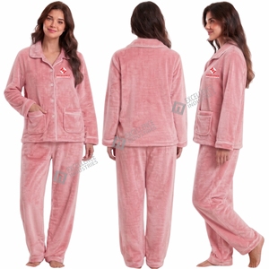 Ensemble de pyjama en polaire pour femmes, chaud et confortable pour l'hiver, polaire doux, manches longues, deux pièces, vêtements de nuit, vêtements de détente à la maison - Product Image 6