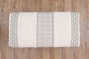 Handmade Wooden Bench with Handwoven Cotton Jute Seat Boho Farmhouse Upholstered Entryway Bench Ottoman for Home Decor - Product Image 6