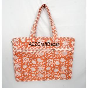 Handmade Classy Laptop <b>Bag</b> 100% Cotton Hand Block Print Quilted Zipper Closure <b>Large</b> Capacity Office Laptop And School <b>Bag</b> - Product Image 5