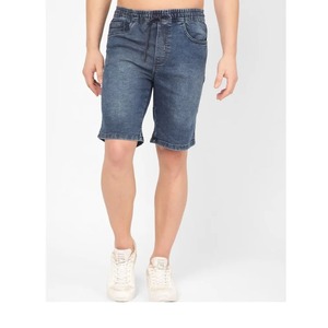 Shorts Bermuda en Coton Bleu Foncé pour Homme, Taille Mi-Haute, Fermeture Boutonnée, Style Décontracté avec Poches, Finition Délavée - Product Image 3