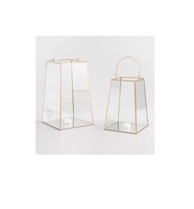 Best-In-Class Customized Gold <b>Taper</b> <b>Candle</b> Holder Metal Brass Glass Frame Handle 2 Sizes Living Room Lantern for Home Christmas - Product Image 1