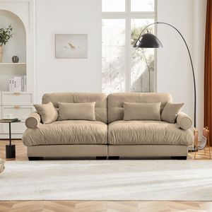 Grande Divano Moderno a Due Posti in Velluto con Braccioli Imbottiti e Cuscini Decorativi per il Soggiorno - Product Image 2