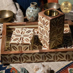 Wooden Gifts set Mabkhara Set with Wood Tray Box Colorful <b>Incense</b> Burner Bakhoor <b>Holder</b> <b>Aromatherapy</b> <b>Diffuser</b> Inlay Gift Set - Product Image 1