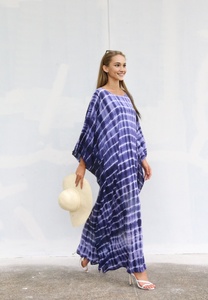 Robe longue de plage Kaftan Tie-Dye Marron en Coton Doux, Coupe Ample Grande Taille, Style Bohème, Idéale pour l'été et les vacances, Cadeau pour Elle - Product Image 2