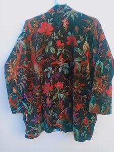 Bata tipo kimono de terciopelo con estampado floral de pájaros en negro |   Bata de Baño de Lujo de Manga Larga |   Ropa Casual para Mujer - Product Image 3