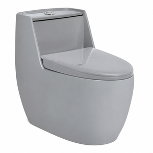 Inodoro de Cerámica Gris de Una Pieza con Acabado Brillante, Montado en el Suelo, Taza Alargada, Tanque Oculto, Estilo Contemporáneo Minimalista para Baño de Villa - Product Image 1