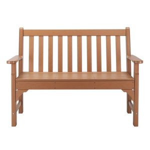Modern 49in Vertical Backrest Teak Garden <b>Bench</b> with HDPE for Parks and Patios <b>Wood</b> and Metal Material - Product Image 3