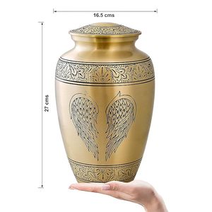 Cremation <b>Urn</b> for Human Ashes for Adults up to 200 lbs <b>Large</b> Handcrafted Funeral <b>Urns</b> Golden Angel Wings - Product Image 2
