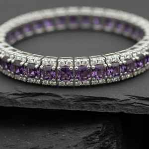 Pulsera de tenis de plata de ley 925 con amatista, piedra de nacimiento de febrero, joyería de gema morada, regalo para mujer - Product Image 1