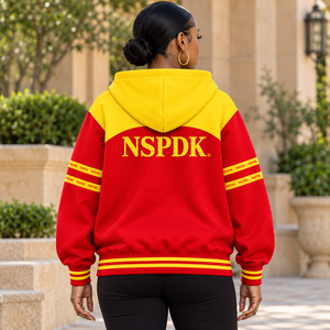 Custom NSPDK Sorority Sisterhood <b>Hoodie</b> Embroidered Logo on Front <b>Red</b> and Gold Color Short Sleeve Cotton for Female - Product Image 3
