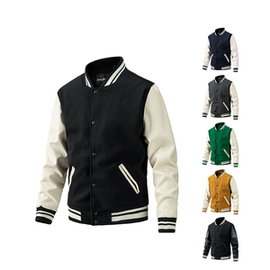 Veste universitaire pour homme en mélange de laine et de coton, style preppy, col rabattu, manches classiques, simple boutonnage, pour l'automne - Product Image 1