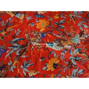 Tissu en coton à imprimés d'oiseaux indiens, personnalisé, rouge, vintage, fait à la main, de luxe, nouveau Design, vente en gros