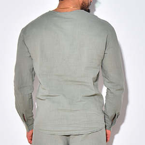 ชุดเสื้อแขนยาวและกางเกงขายาว 2 ชิ้นสำหรับผู้ชาย ระบายอากาศได้ดี สวมใส่สบาย เนื้อผ้าฝ้าย 100% ชุดลำลองสำหรับฤดูร้อนสำหรับผู้ชาย - Product Image 2