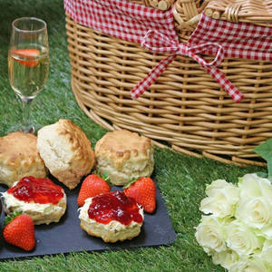 Oval Woven <b>Wicker</b> Picnic <b>Basket</b> Red Plaid Fabric Lining Handcrafted Rattan Fruit Food <b>Storage</b> Hamper Fixed High Handle Outdoor - Product Image 3