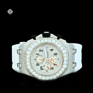 Montre chronographe de luxe pour homme, sertie de diamants Moissanite, boîtier en acier inoxydable, bracelet en caoutchouc blanc, verre de qualité supérieure, mouvement à quartz analogique - Product Image 2
