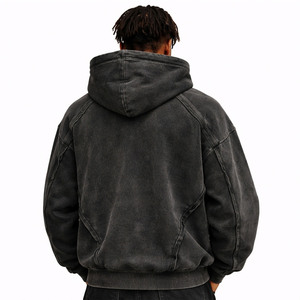 Sudadera con Capucha de Algodón Lavado Estilo Vintage para Hombre, Sudadera Oversize de Streetwear con Detalle de Costura y Producción Personalizada - Product Image 3
