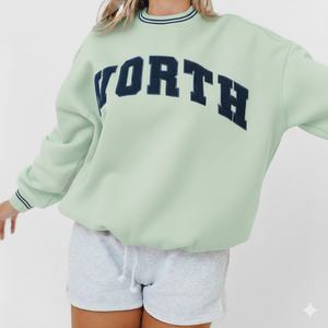 <span class=keywords><strong>Felpa</strong></span> <span class=keywords><strong>Oversize</strong></span> da Donna <span class=keywords><strong>Arancione</strong></span> con Collo Alto e Stampa di Lettere Blu Navy, Top Casual in Maglia di Cotone a Lunghezza Corta - Product Image 5
