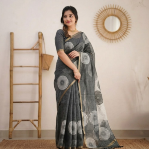 Sari de poliéster estampado elegante para mujer, sin arrugas, de secado rápido, informal, para fiesta, estilo étnico, atuendo drapeado, para todas las estaciones, ropa tradicional, translúcido. - Product Image 1