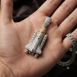 Collier tendance hip-hop en or massif 10K avec diamant Moissanite, pendentif charme fusée spatiale personnalisée plaqué rhodium - Product Image 4