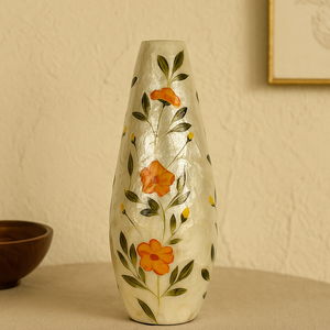 Gran oferta, alto jarrón de bambú, incrustaciones de concha de Capiz, patrón Floral naranja pintado a mano, Art Deco, forma cónica, bodas decorativas para el hogar - Product Image 4