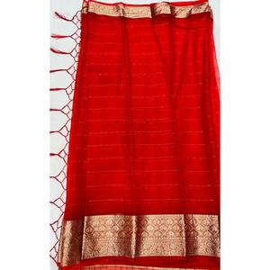 Designer Organza <b>Silk</b> Jacquard Border Saree with Blouse <b>Red</b> - Product Image 1