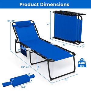 เก้าอี้อาบแดดขนาดใหญ่พิเศษ สีกรมท่า กว้าง 27 นิ้ว พร้อมพนักพิงปรับได้ 4 ระดับ พับเก็บได้ สำหรับอาบแดดกลางแจ้ง - Product Image 5