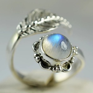 Rainbow Moonstone <b>Ring</b> 925 Sterling <b>Silver</b> Handmade <b>Statement</b> Promise <b>Ring</b> for Women Boho Round June Birthstone Jewelry - Product Image 1