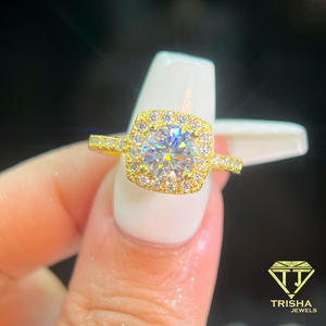 Round Cut Moissanite Engagement <b>Ring</b> Gold Tone Classic <b>Statement</b> Bridal <b>Ring</b> Elegant Sparkling Wedding Jewelry Gift For Women - Product Image 3