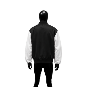 Chaqueta universitaria personalizada de satén negro con mangas blancas, chaqueta bomber de béisbol premium para hombre y mujer, chaqueta Letterman al por mayor - Product Image 2