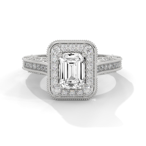 925 Sterling <b>Silver</b> <b>Emerald</b> Cut Halo Diamond <b>Ring</b> Women Engagement Wedding Band Bezel Set Jewelry - Product Image 1