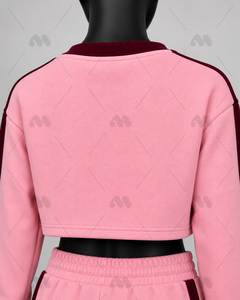 Ensemble de survêtement sportif rose pour femme, sweat-shirt court à col en V et short à taille élastique, imprimé numérique avec lettres, vêtements de sport - Product Image 4