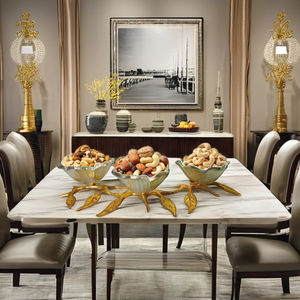 En forme de fleur en céramique trois bols de service élégant conception de feuille support en métal pièce maîtresse de Table écologique léger décor à la maison - Product Image 1