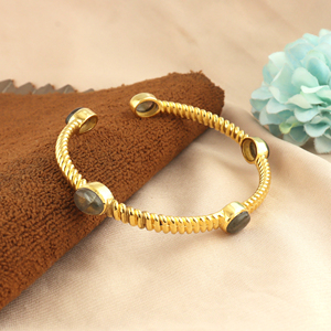 Natural Amethyst Labradorite Cuff <b>Bracelet</b> 18k Gold Plated Twisted Cable Texture Open Bangle Artisan Gemstone Adjustable Jewelry - Product Image 5