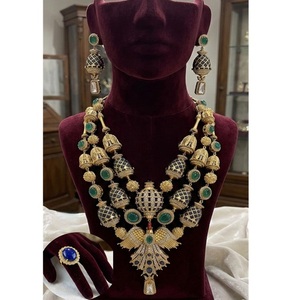 Alluring Premium Quality Gold Plated Next To Real Moissanite Doublet Choker With Earrings & Adjustable Doublet <b>Ring</b> Set - Product Image 3