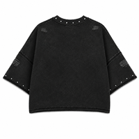 T-shirt Homme Oversize à Épaules Tombantes, Manches Courtes, Col Rond, Tricoté, avec Bordure Strass, Style Streetwear, Imprimé Casual, Respirant