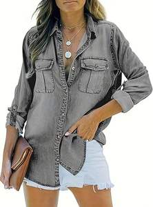 Camisas de Mezclilla Elásticas para Mujer, Calidad Premium, Botones de Verano, Manga Larga, Estilo Vintage, Ecológicas, Transpirables - Product Image 4