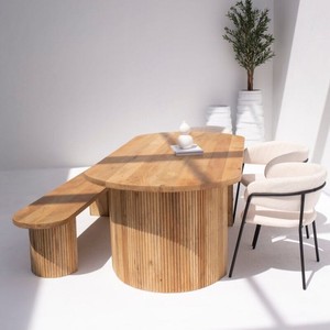 Mesa de Comedor Vandana Aureo Terra de Madera de Mango con Diseño Contemporáneo Hecho a Mano - Product Image 5