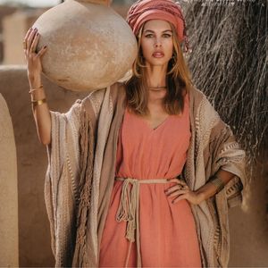 เสื้อคลุมพอนโชสำหรับพิธีต่างๆ สไตล์โบโฮ สำหรับงานเทศกาล คิโมโนผืนใหญ่ ผ้าคลุมไหล่แบบโดดเด่น เสื้อคลุมสไตล์โบฮีเมียนสำหรับผู้หญิง ใส่ได้ทุกวัน - Product Image 1