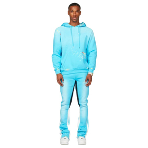 OEM Manufacturer Custom Logo Baggy Stacked Pants Sweat Suit Diamond Rhinestone Flare Sweatpants and Hoodie Sets for <b>Men</b> - Product Image 4