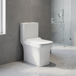 WC monobloc en céramique de style européen moderne, blanc brillant, à double chasse d'eau, pour salles de bain d'hôtel - Product Image 2