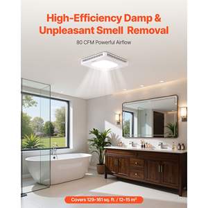 80 CFM Bathroom Exhaust Fan LED Light Color Temp 1.5 Sones Low-Noise Premium <b>AC</b> Motor Ceiling Fan for Laundry Storage <b>Rooms</b> - Product Image 2