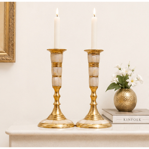 Custom Polished <b>Brass</b> Mother of Pearl Inlay Candle Stand Premium Quality Handcrafted Bone Inlay <b>Candlestick</b> <b>Holder</b> for Wholesale - Product Image 5