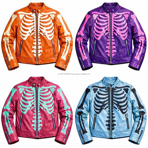 Black Skeleton Bones Leather Biker <b>Jacket</b> <b>Gothic</b> Skull Motorcycle <b>Jacket</b> Factory Wholesale - Product Image 6