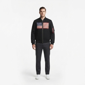Blouson bomber streetwear noir minimaliste personnalisé, 100% nylon ripstop 120GSM, résistant à l'eau, léger, fermeture éclair sur le devant, unisexe - Product Image 1