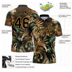 Chemise de golf à sublimation, polos de golf noirs, or vieilli, vert doré, polos de golf tropicaux, respirants et anti-transpiration - Product Image 3